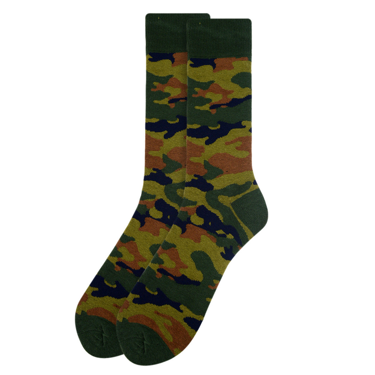 Men's Camoflauge Socks - Green Camo print with dark green heel and toe.