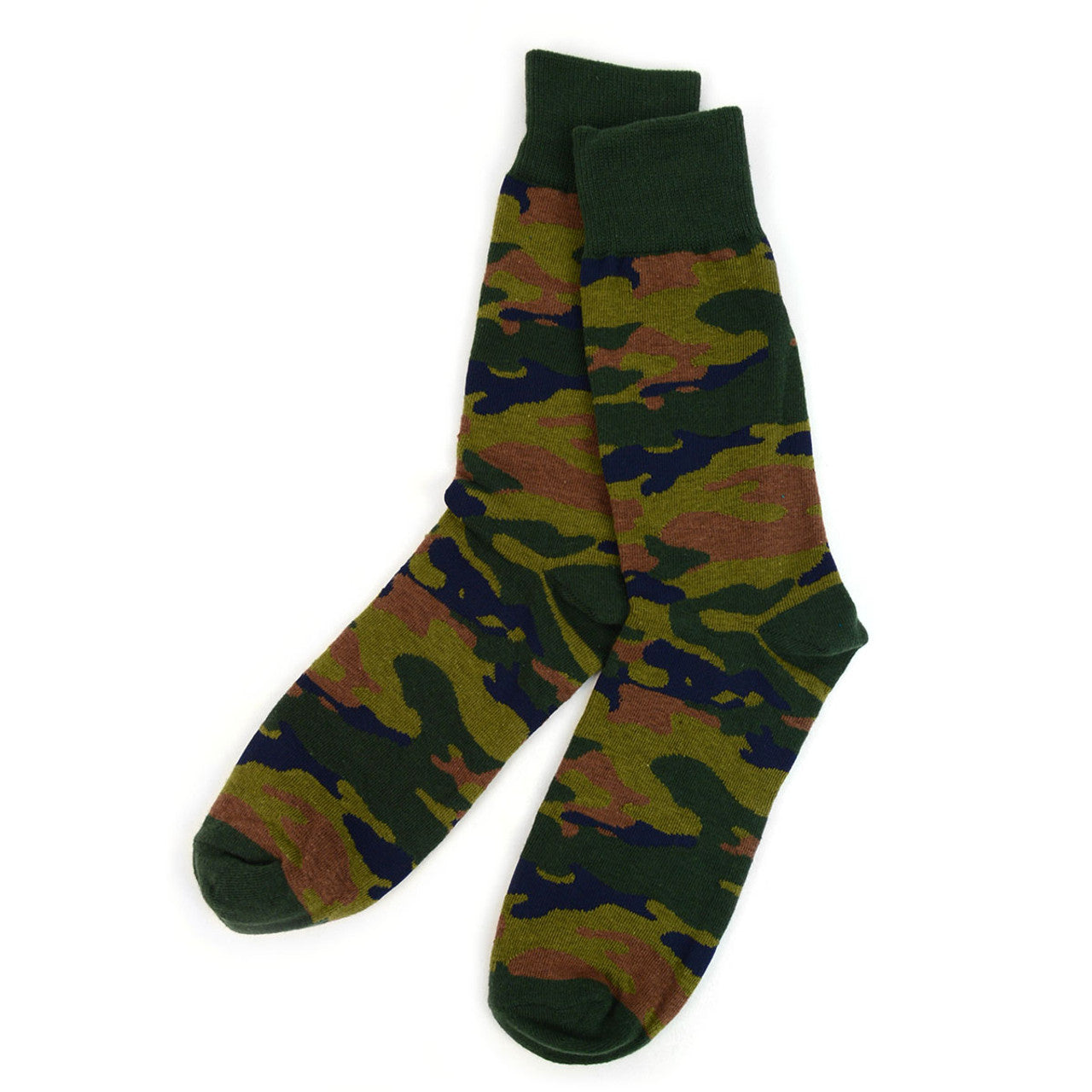 Men's Camoflauge Socks - Green Camo print with dark green heel and toe.