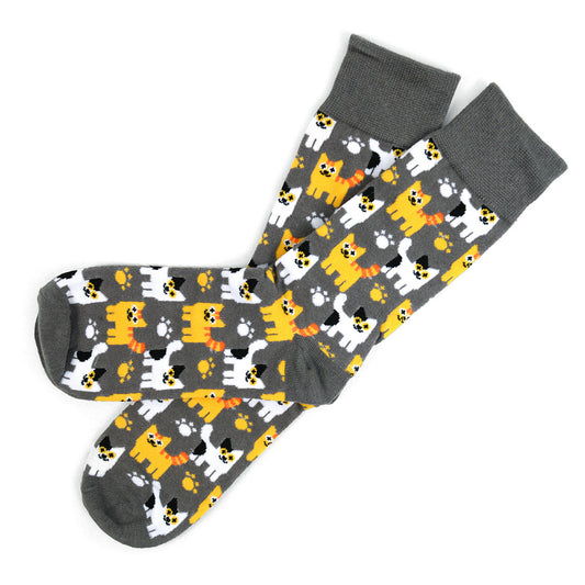 Men's Cat Socks - Kittens and Cat Lovers Socks - Grey socks with Orange and White cat pattern.