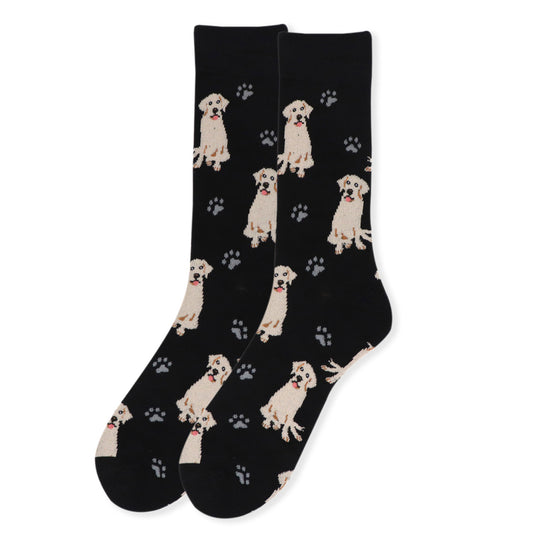Men's Golden Retriever Labrador Dog Crew Socks - Black