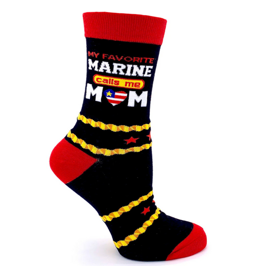 Women's sock with text 'My Favorite Marine calls me Mom' 