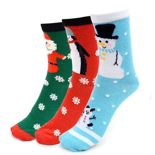 Women's Christmas Holidays Crew Socks - Snowman Santa Penguin - 3 Pair Per Pack