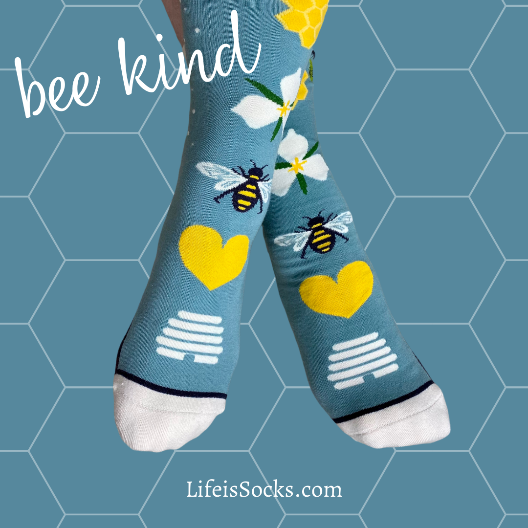 Womens Bee Kind Crew Sock - Save the Bees