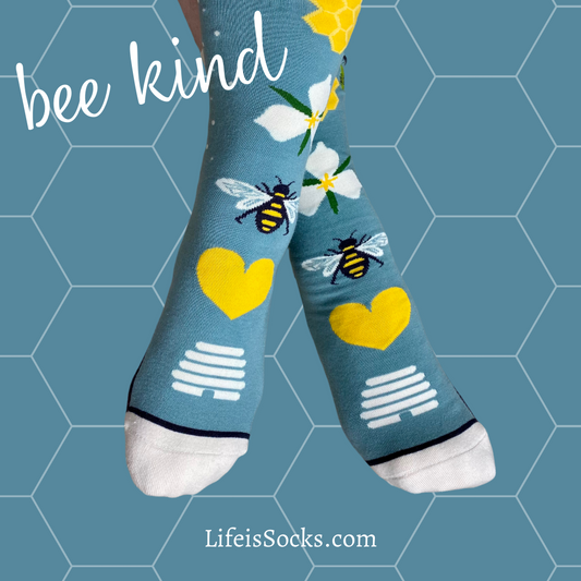 Womens Bee Kind Crew Sock - Save the Bees