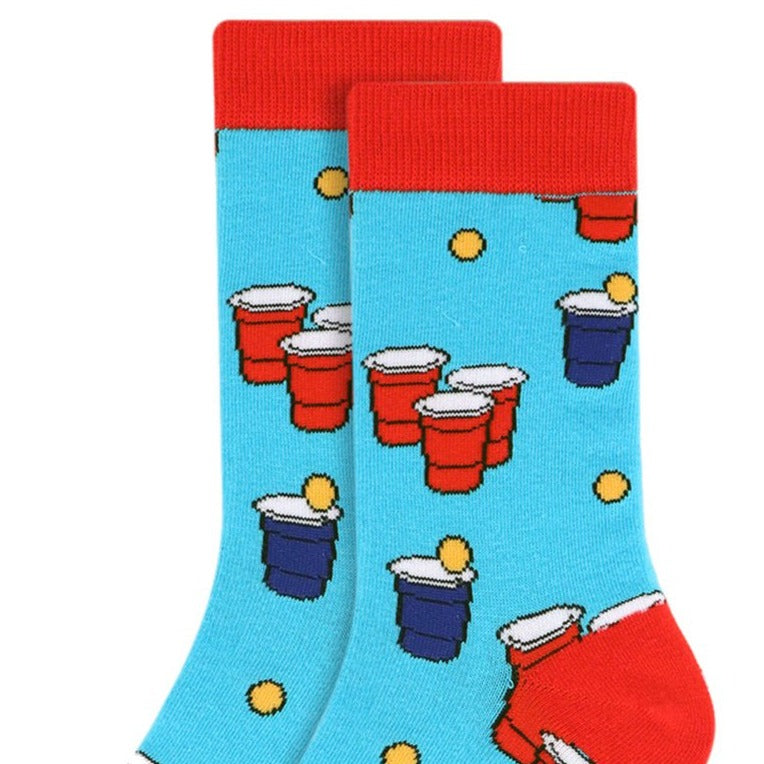 Women's Beer Pong Red Cup Crew Socks - Blue and Red Multi