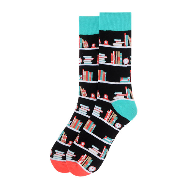 Men's Book Shelves Book Lovers Crew Socks