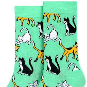 Women's Playful Cat Crew Sock - Green