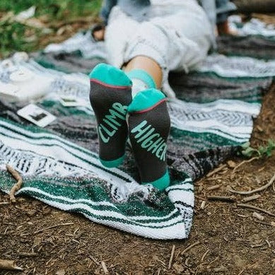 Womens Climb Higher Motivational Crew Sock - Hiking Theme