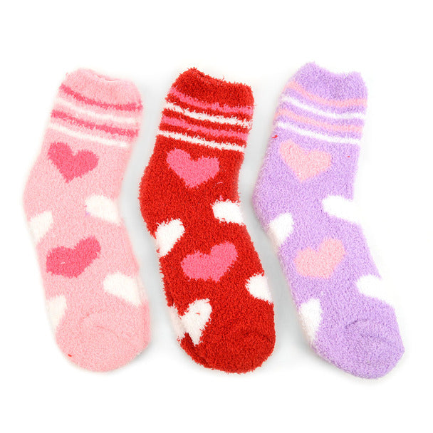 Women's Heart Warm and Cozy Fuzzy Socks - 3 Pair Per Pack