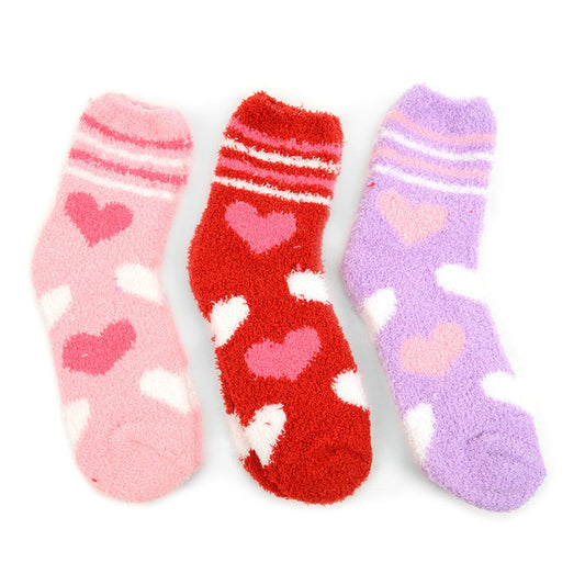 Women's Heart Warm and Cozy Fuzzy Socks - 3 Pair Per Pack