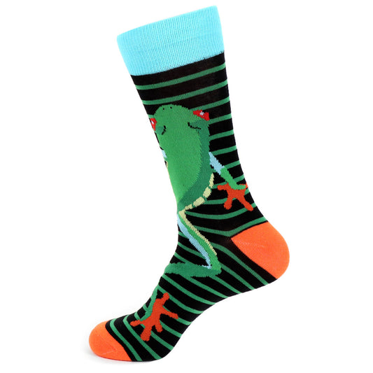 Men's Frog and Striped Print Crew Socks