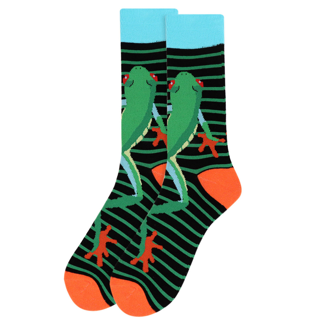 Men's Frog and Striped Print Crew Socks