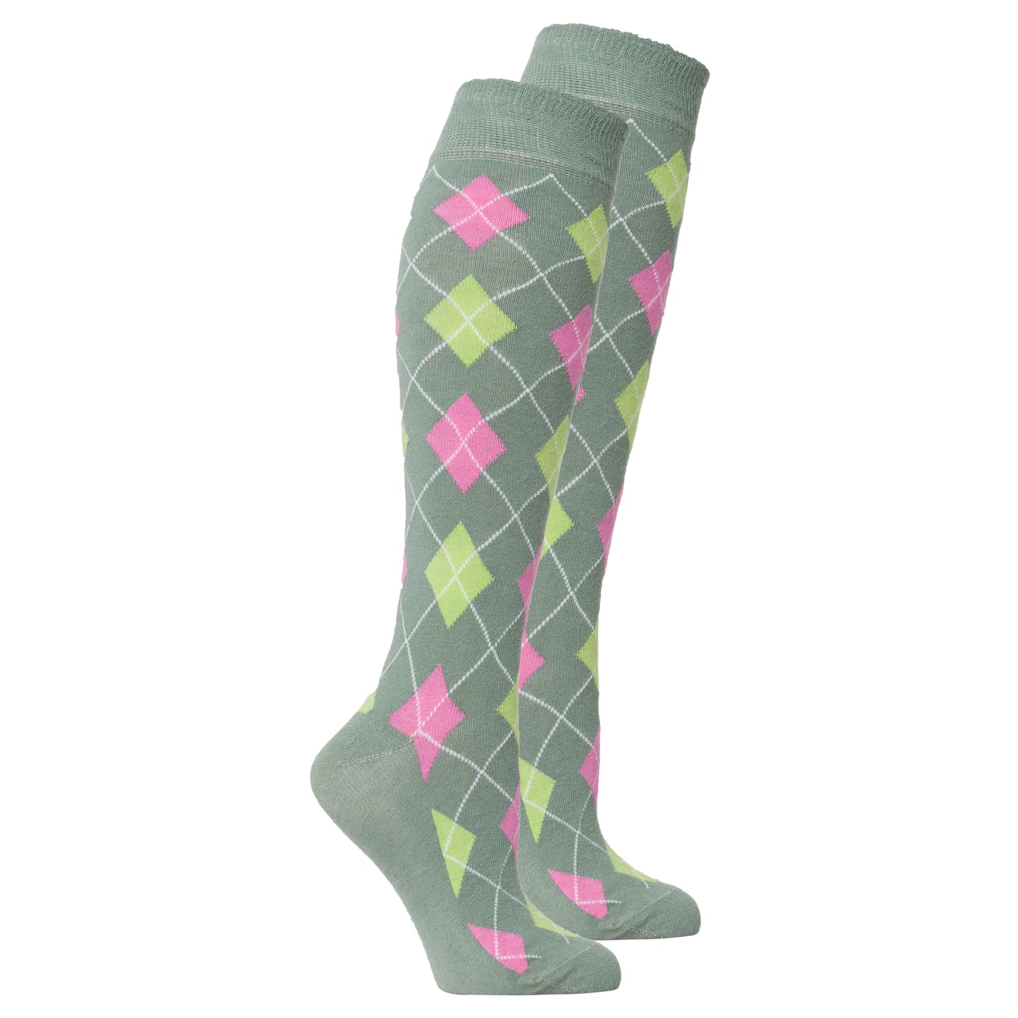 Women's Green Apple Argyle Knee High Socks