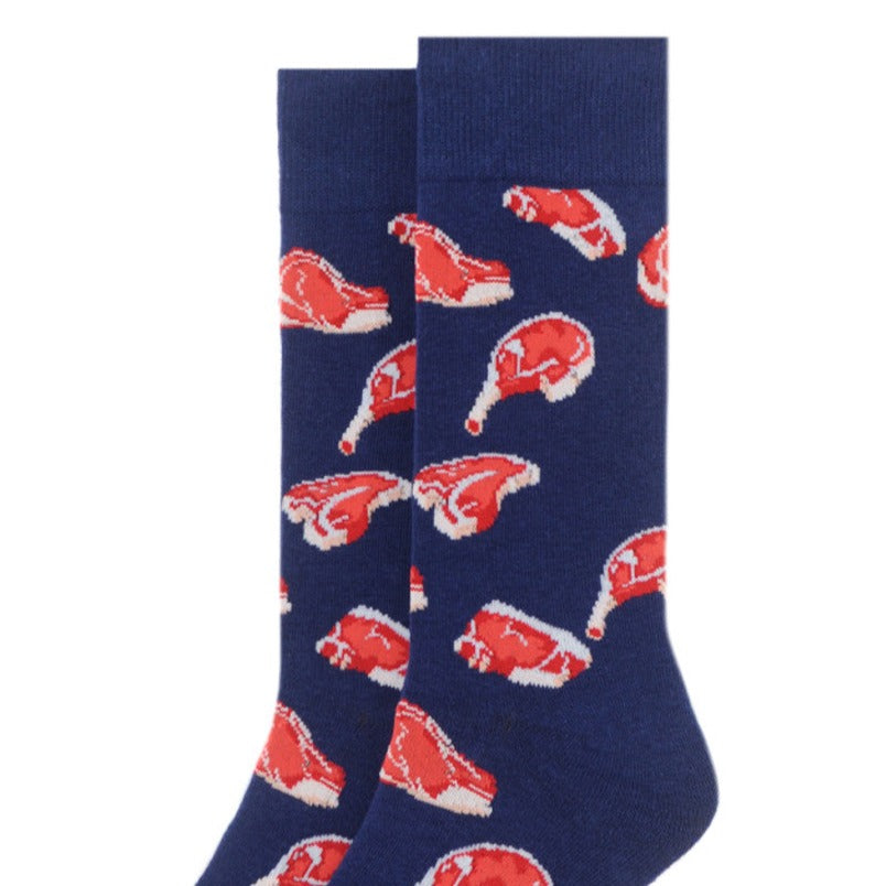 Men's Steak Meat Lovers Crew Socks - Perfect for the grill master!