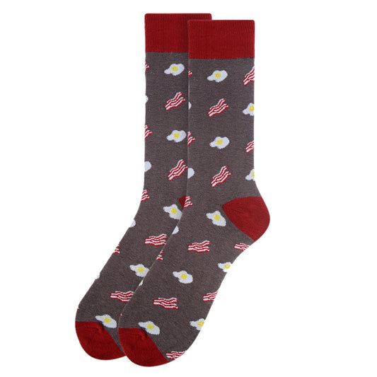 Men's Bacon and Eggs Breakfast Crew Socks - Grey