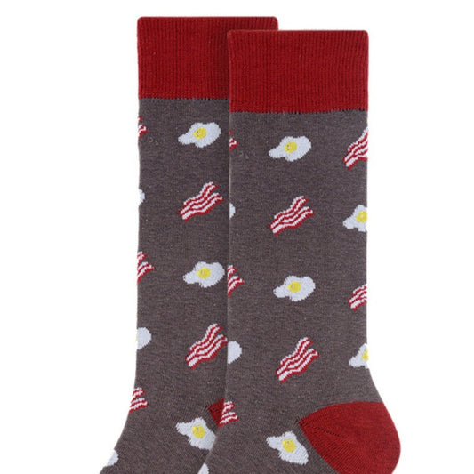 Men's Bacon and Eggs Breakfast Crew Socks - Grey