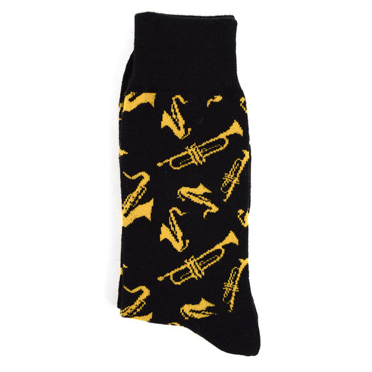 Mens Brass Instrument Saxophone Trumpet Music Socks - Black