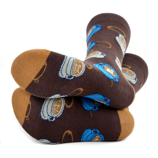 Men's Coffee Lovers Crew Socks - Java Latte Espresso Brown Blue