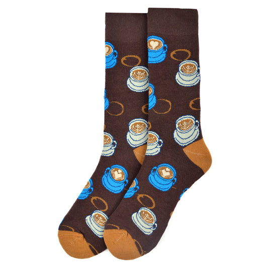 Men's Coffee Lovers Crew Socks - Java Latte Espresso Brown Blue