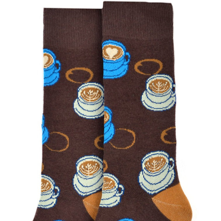 Men's Coffee Lovers Crew Socks - Java Latte Espresso Brown Blue
