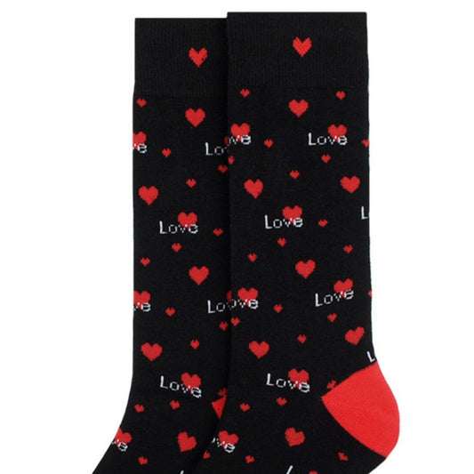 Men's Navy Blue Crew Socks with Hearts and Love Print  - Valentine's Gift for Him