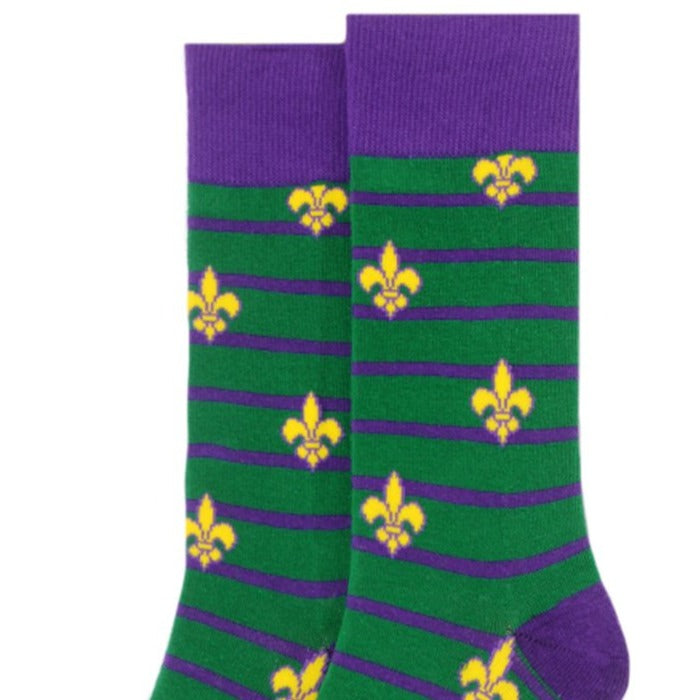 Men's Mardi Gras Socks - Green, Purple and Yellow Fleur De Li