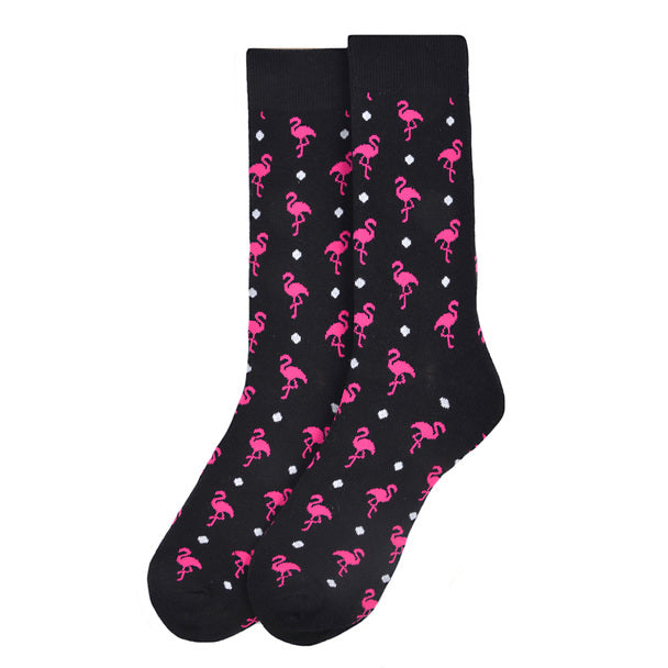 Men's Pink Flamingo Crew Sock - Black Pink