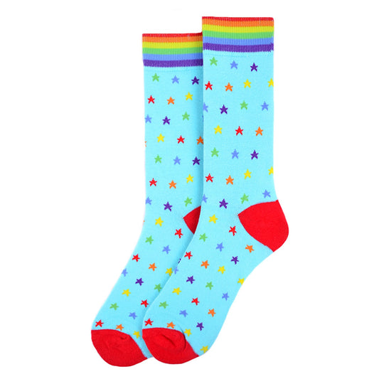 Men's Rainbow and Stars Crew Sock - Blue Multi