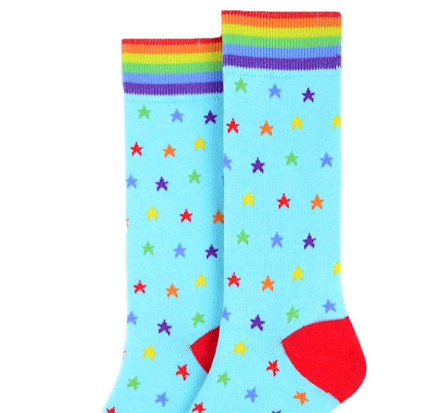Men's Rainbow and Stars Crew Sock - Blue Multi