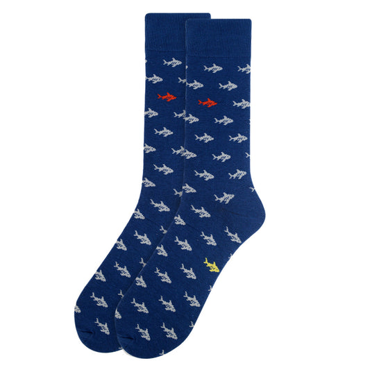 Men's Shark Fishing Fish Crew Sock - Blue