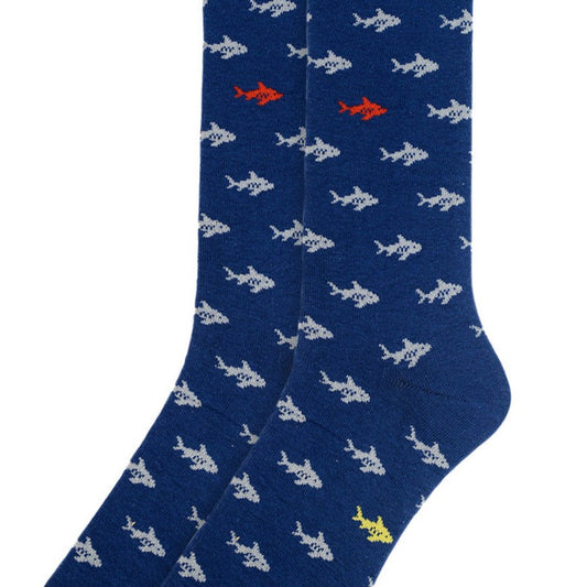 Men's Shark Fishing Fish Crew Sock - Blue