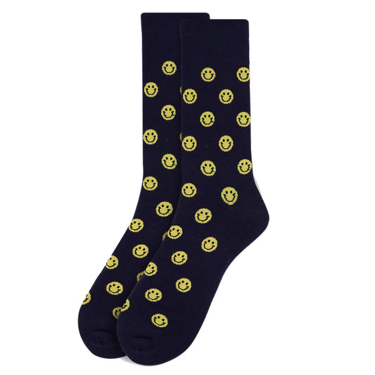 Men's Navy Smile Smiley Face Crew Socks
