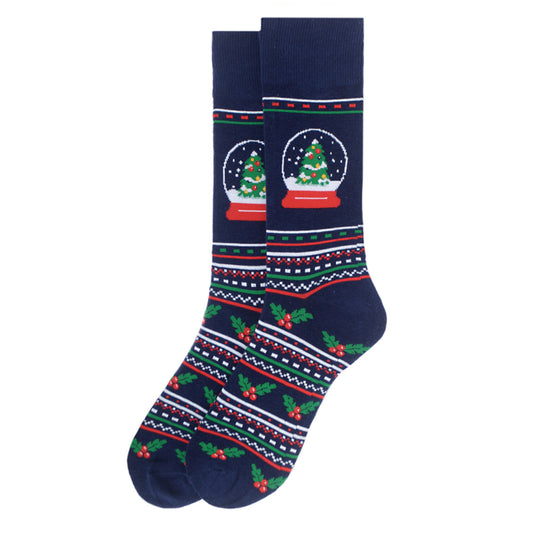 Men's Snow Globe Christmas Tree Snowman Crew Sock - Perfect Holiday Gift