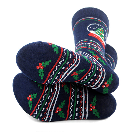 Men's Snow Globe Christmas Tree Snowman Crew Sock - Perfect Holiday Gift