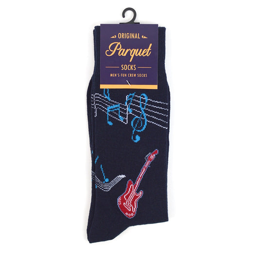 Men's Music Notes Electric Guitar Musician Crew Socks - Blue