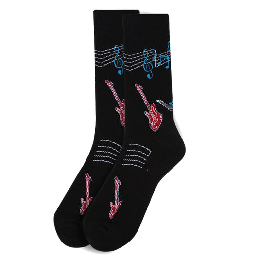 Men's Music Notes Electric Guitar Musician Crew Socks - Blue