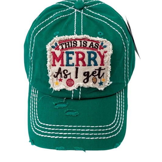 Women's This Is How Merry I Get Christmas Baseball Hat - Green Distressed