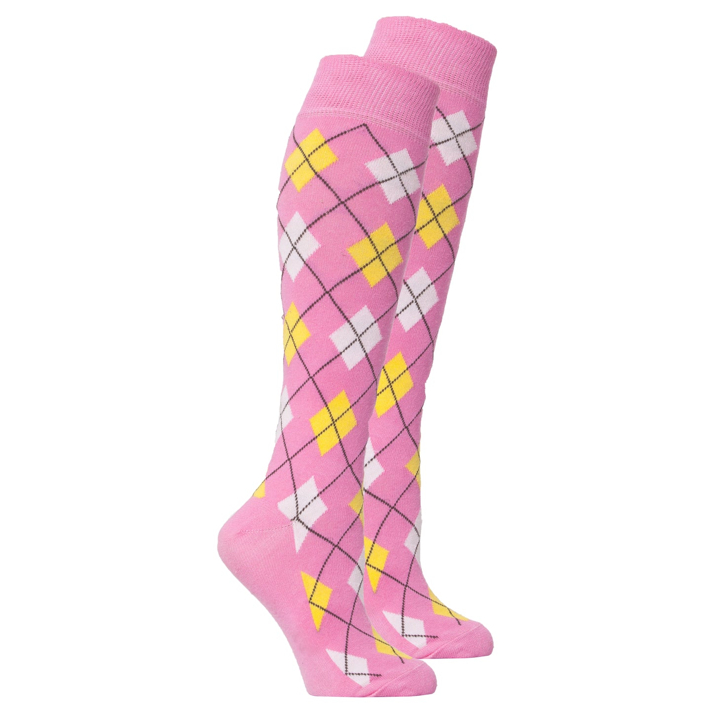 Women's Pink Lemonade Argyle Knee High Socks