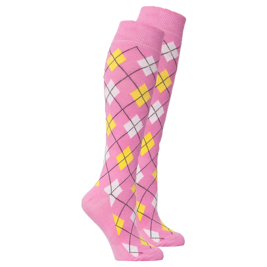 Women's Pink Lemonade Argyle Knee High Socks