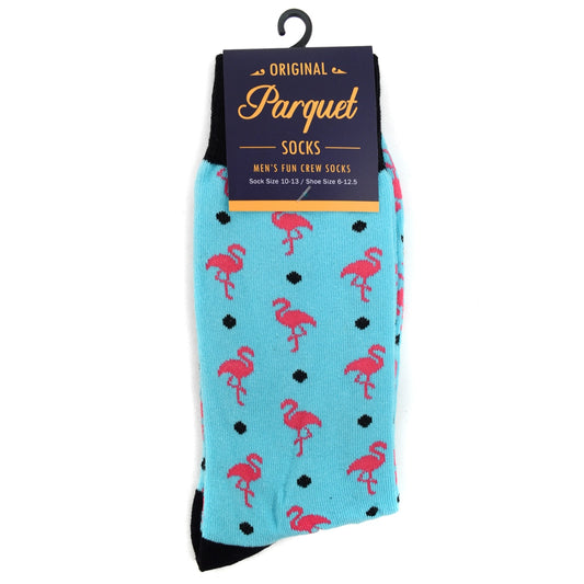 Men's Pink Flamingo Crew Sock - Blue Pink