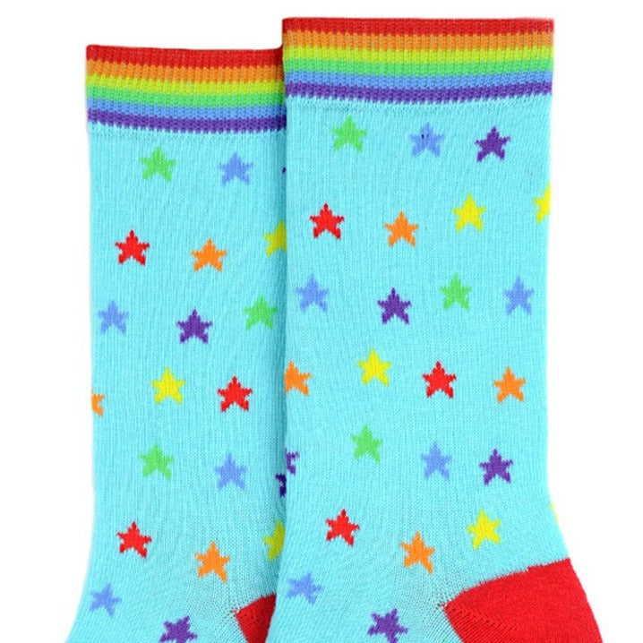 Women's Rainbow and Stars Crew Sock - Blue Multi
