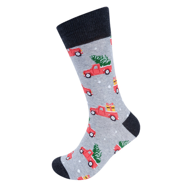 Men's Vintage Red Truck Christmas Tree Crew Sock - Perfect Holiday Gift