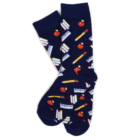 Women's Teacher Socks School Supplies Apple Pencil
