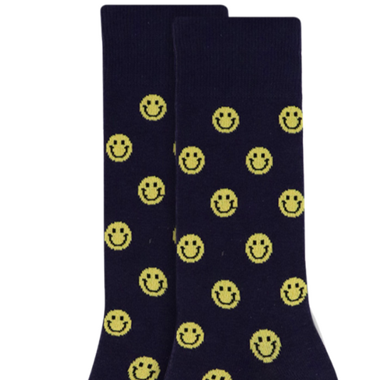 Men's Navy Smile Smiley Face Crew Socks