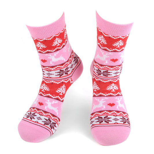 Women's Christmas Holiday Pink Fair Isle Nordic Socks