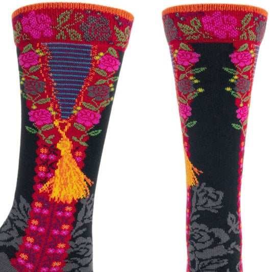 Women's Ozone Gold Tassel and Floral Crew Socks - Gray Pink