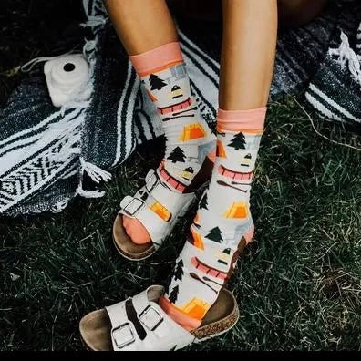 Womens Happy Camper Camping Crew Sock
