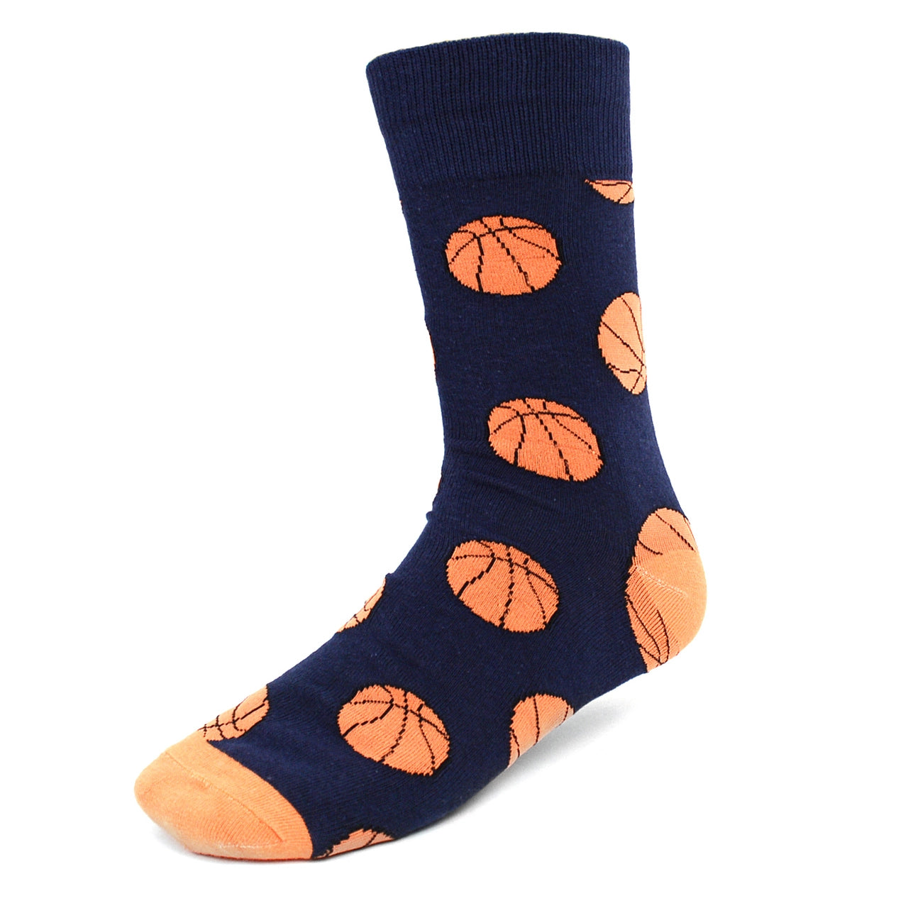 Men's Basketball Crew Socks - Black with orange basketball pattern
