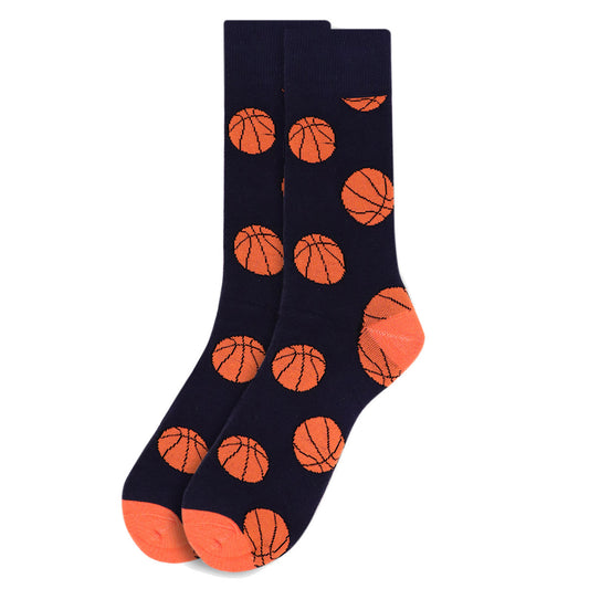 Men's Basketball Crew Socks - Black with orange basketball pattern