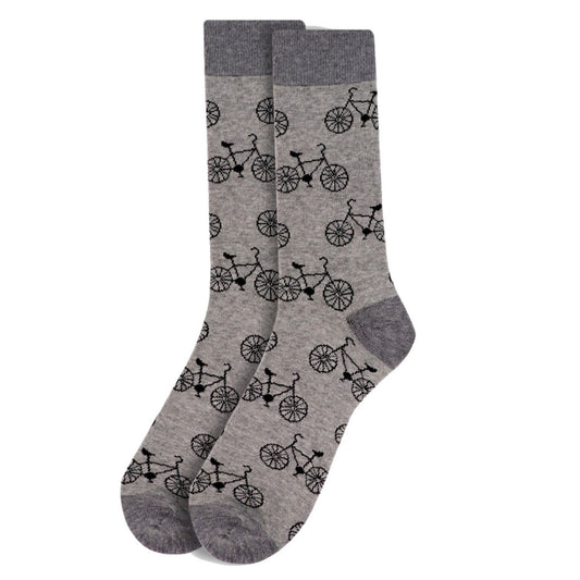 Men's Bicycle Bike Cycling Crew Socks - Grey Black - bicycle pattern